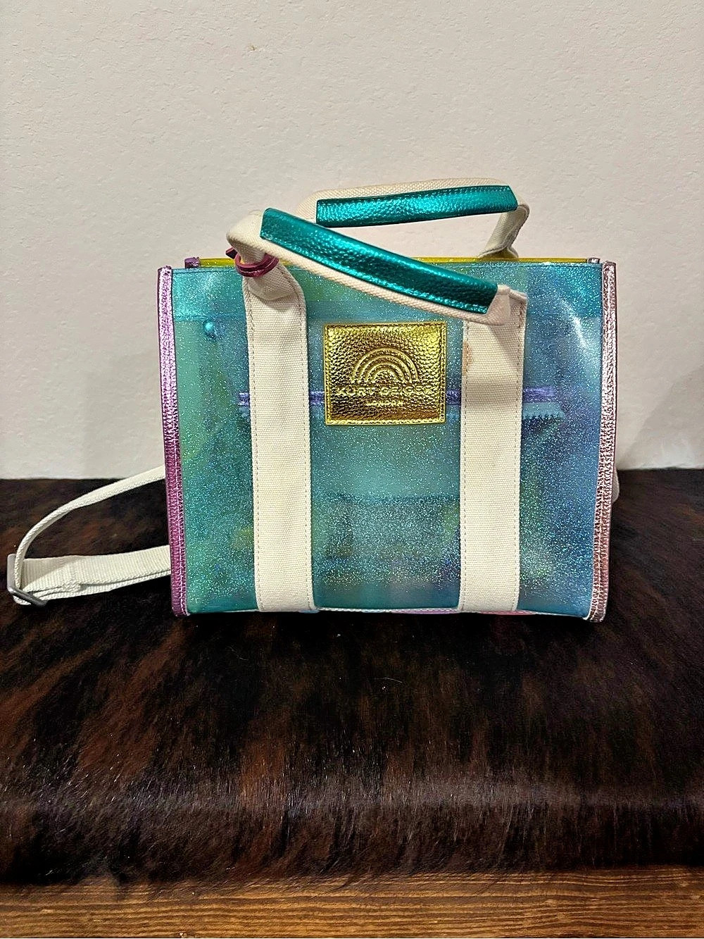 Kipling Glitter Tote Bag in Blue & Pink Like New
